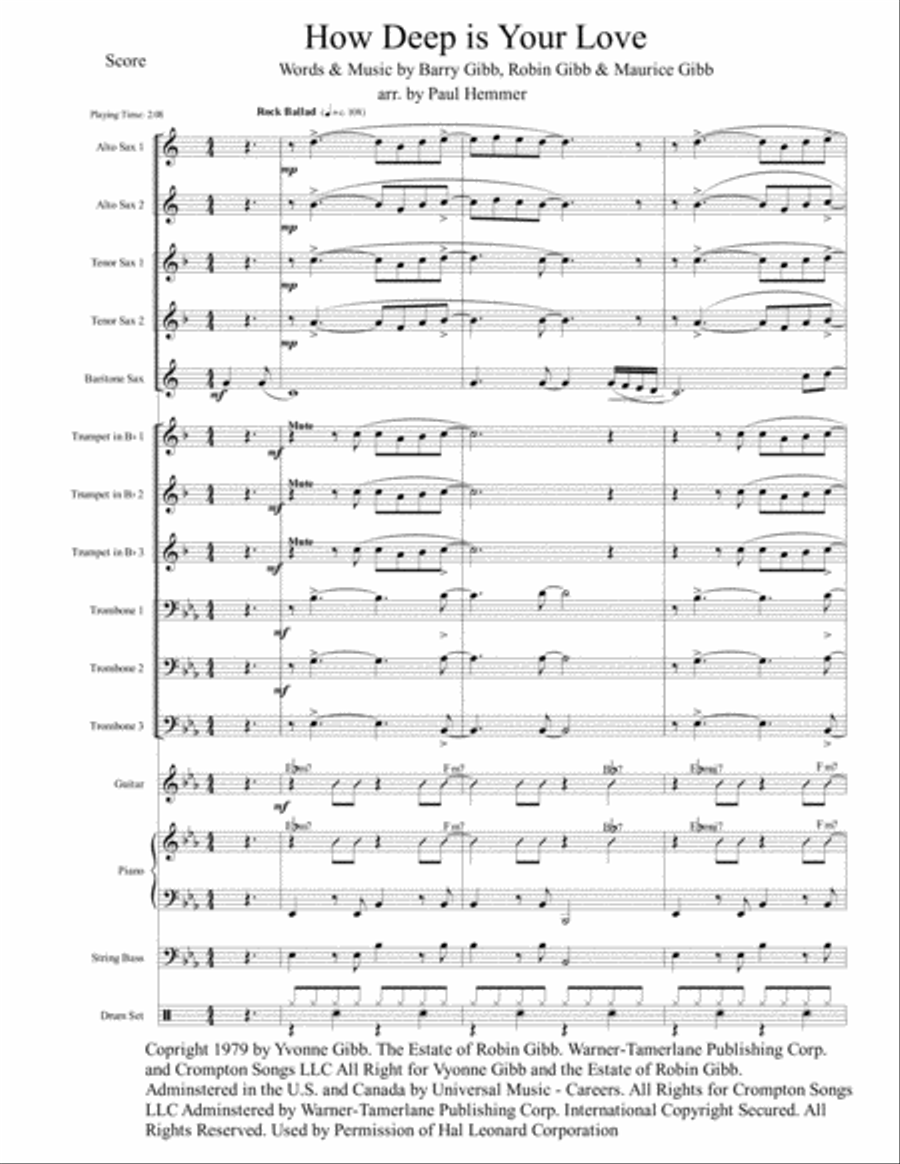 How Deep Is Your Love from the Motion Picture SATURDAY NIGHT FEVER Jazz Ensemble scores gallery preview page 1