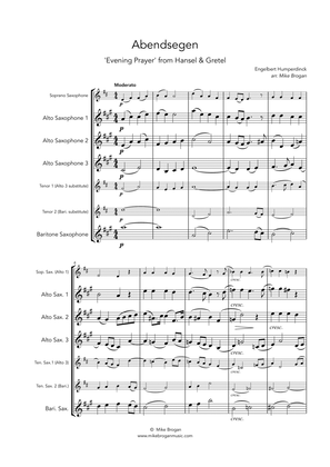 Book cover for Evening Prayer (Abendsegen), Humperdinck - flexible saxophone quartet (SATB, AATB, AAAB, AAAT, AATT)