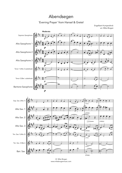 Evening Prayer (Abendsegen), Humperdinck - flexible saxophone quartet (SATB, AATB, AAAB, AAAT, AATT) image number null