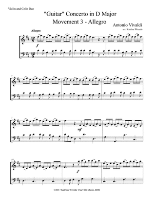 Vivaldi "Guitar" Concerto in D for Violin/Cello Duo -Mvt 3