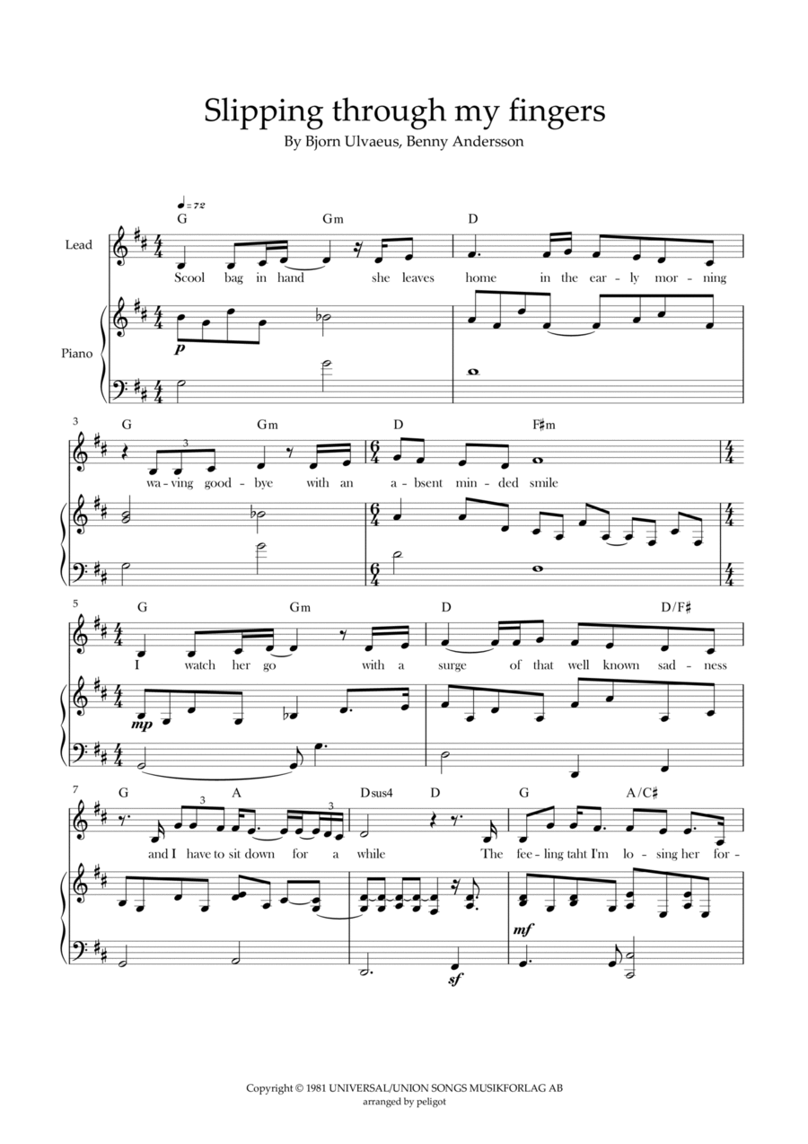 Slipping Through My Fingers Voice scores gallery preview page 1