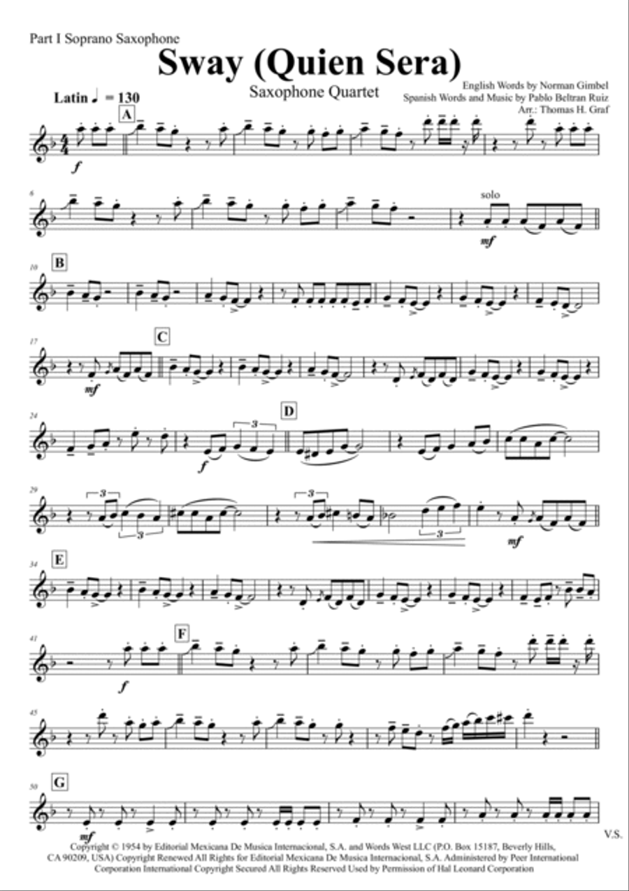 Sway (quien Sera) Saxophone Quartet scores gallery preview page 5