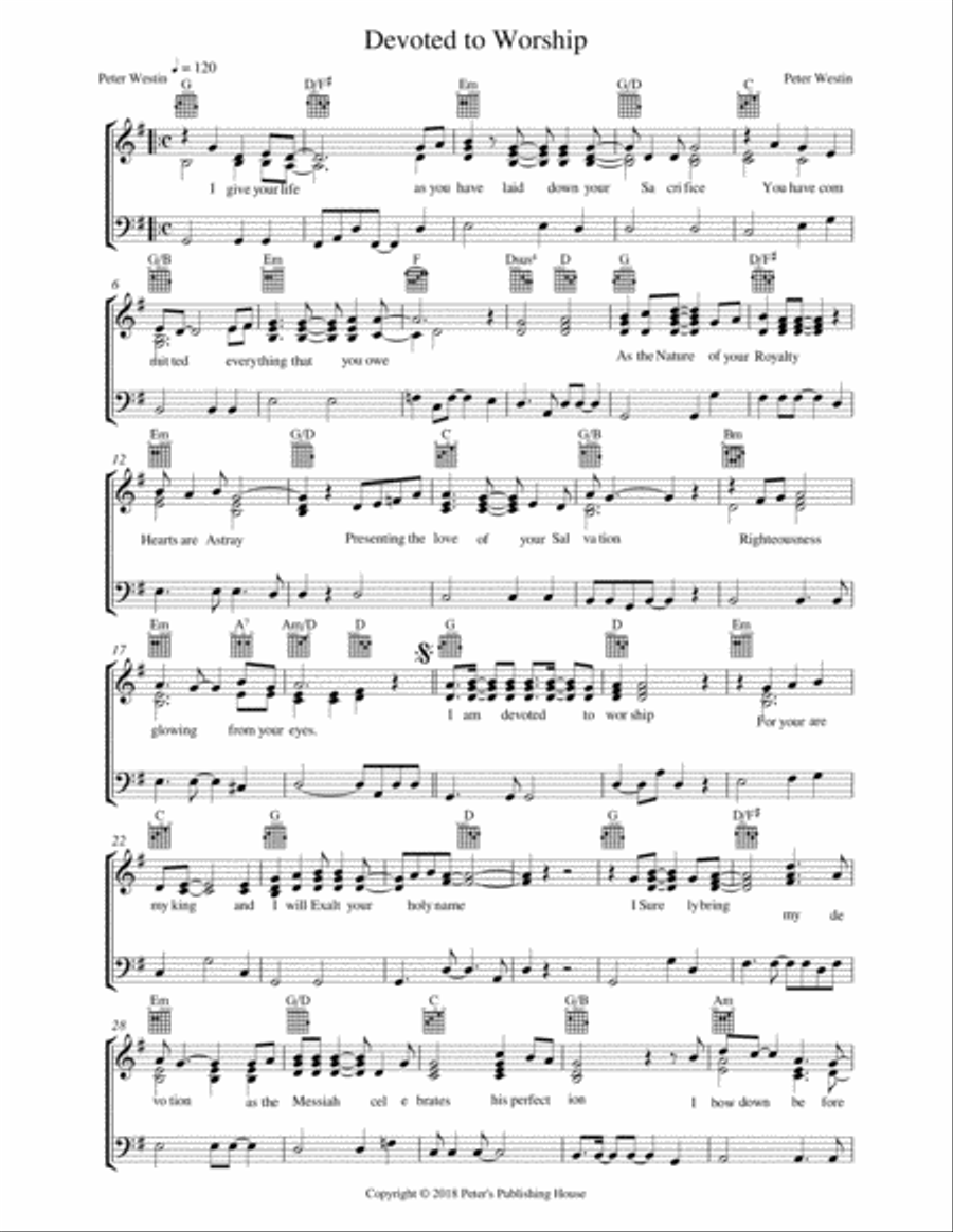 Devoted to Worship New Christian Sheet Music For Vocals and Piano Unison Choir scores gallery preview page 1