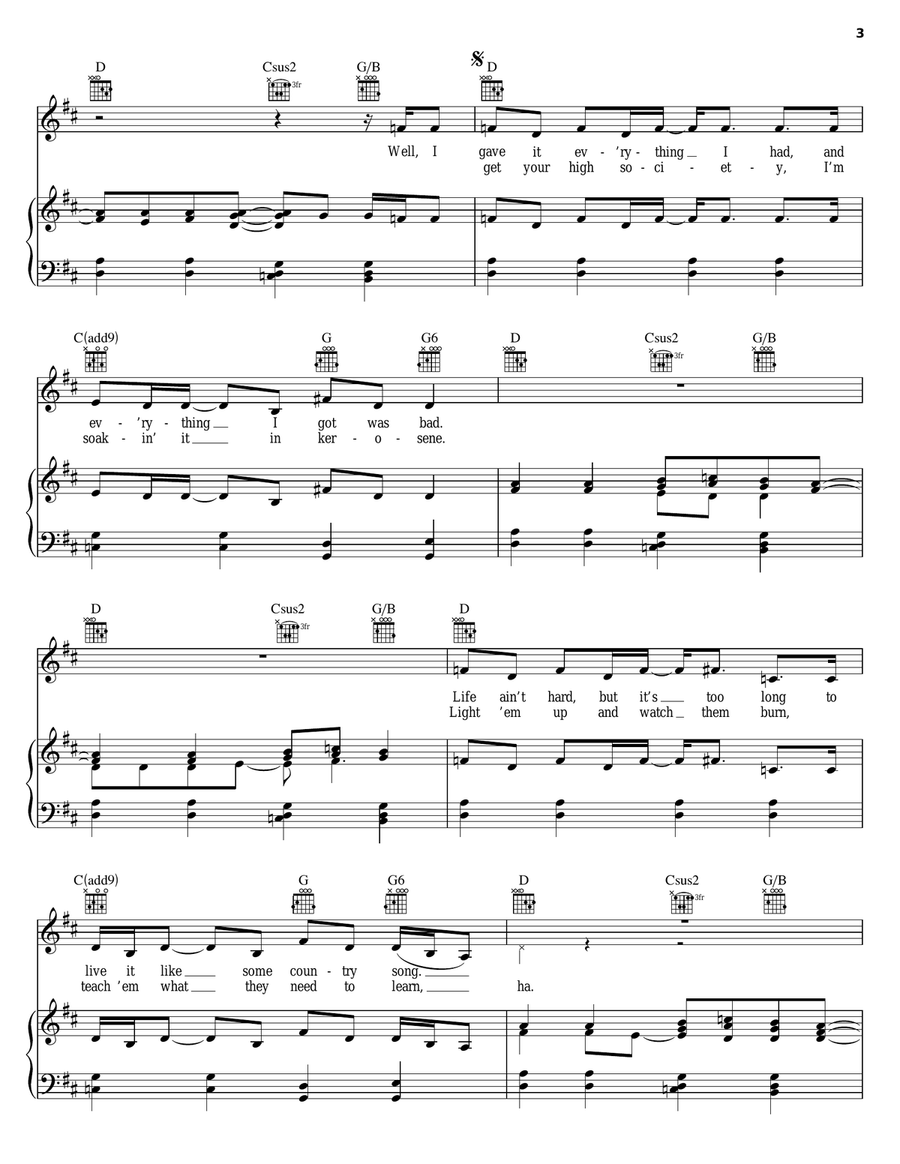 Kerosene Piano, Vocal, Guitar scores gallery preview page 3