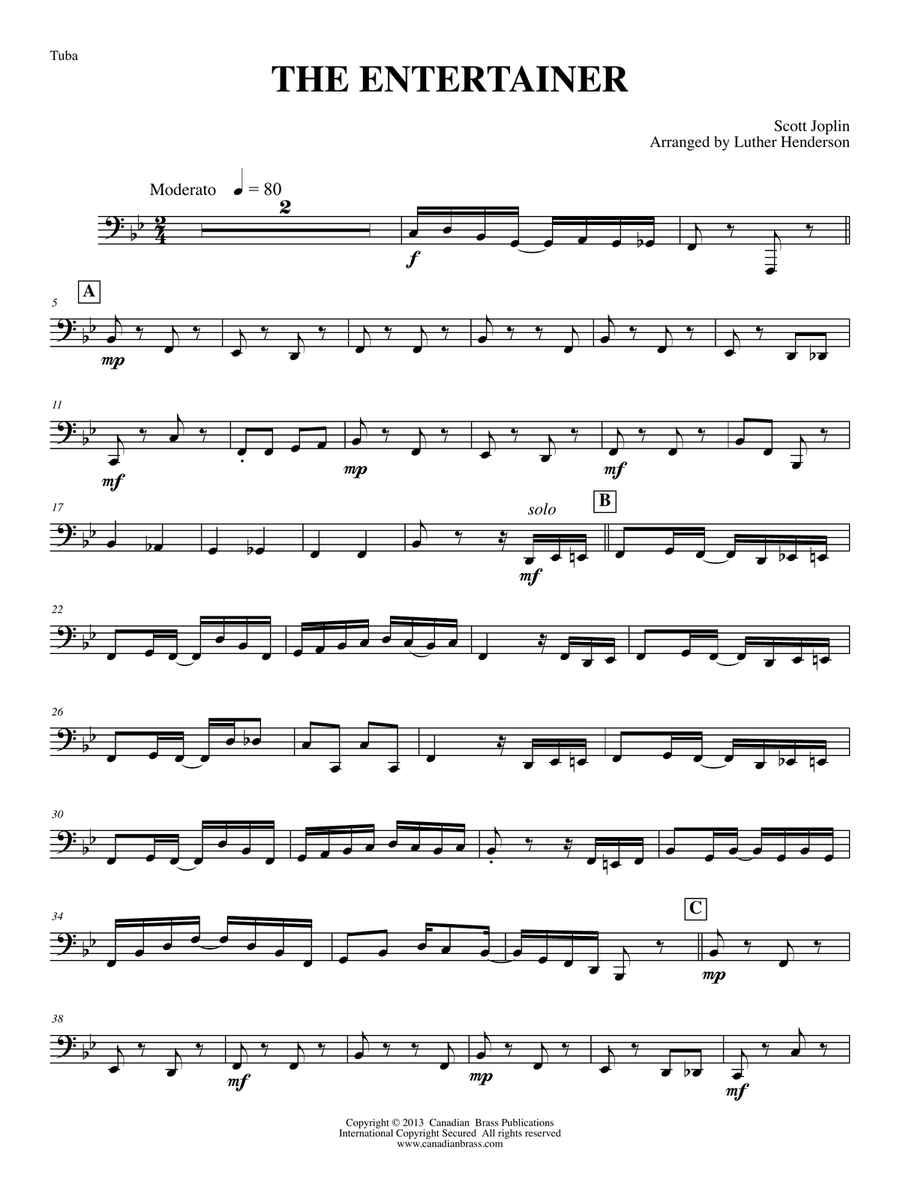 The Entertainer - Tuba Brass Quintet scores gallery preview page 1