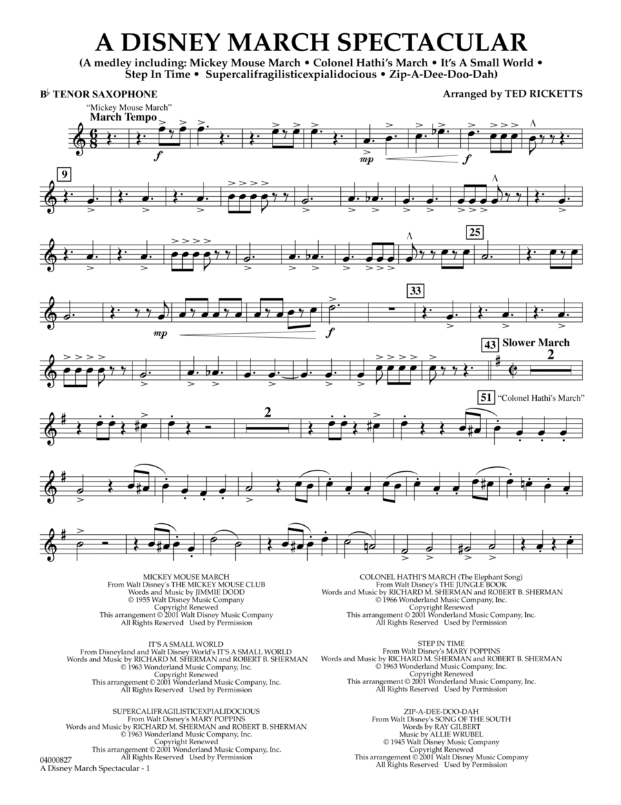 A Disney March Spectacular - Bb Tenor Saxophone Tenor Saxophone scores gallery preview page 1