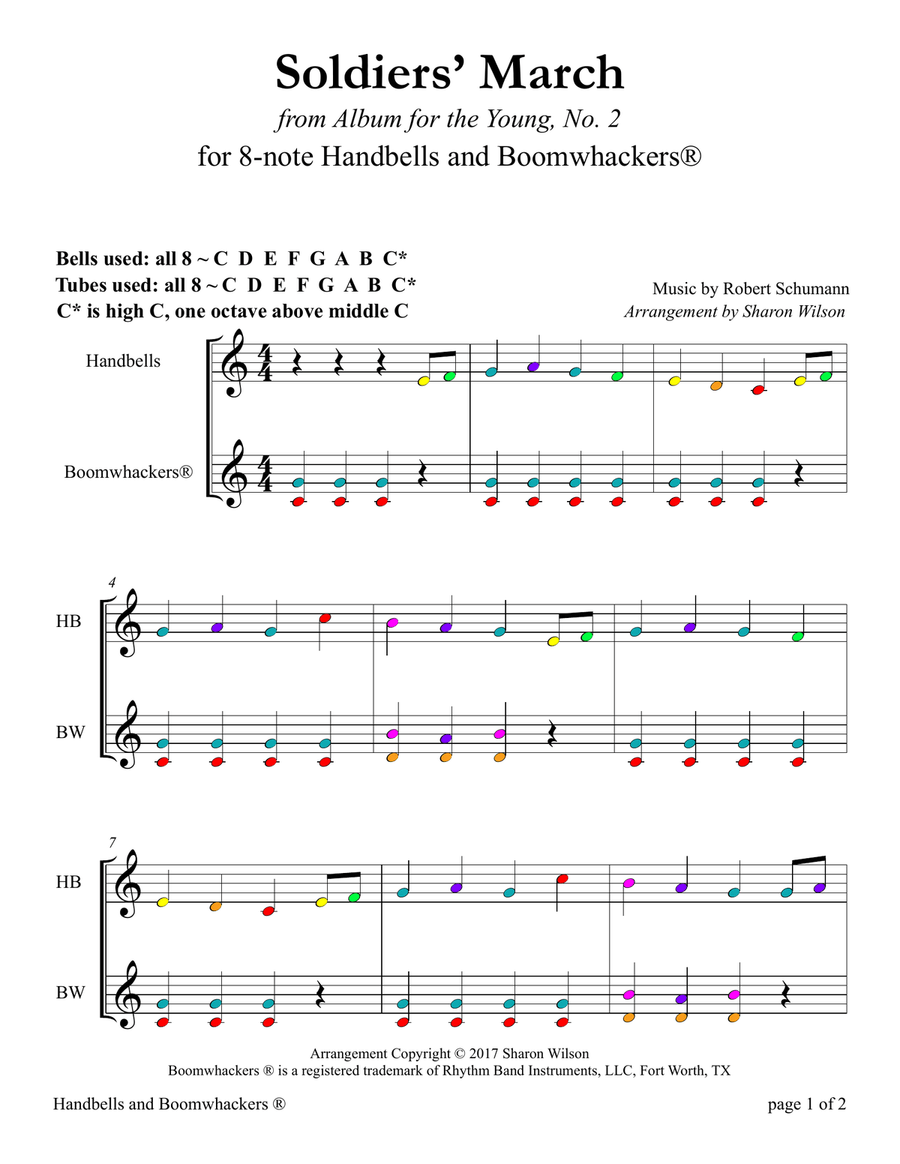 Soldiers' March for 8-note Bells and Boomwhackers® (with Color Coded Notes) Handbell Choir scores gallery preview page 4