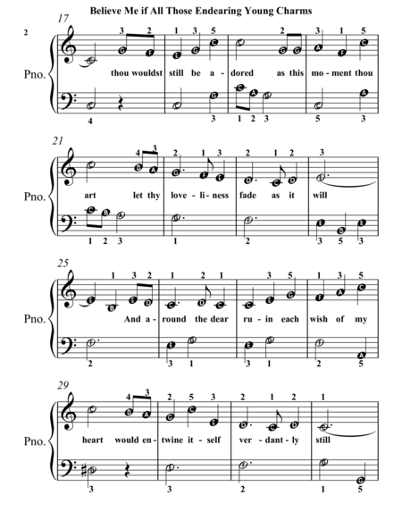 Believe Me If All Those Endearing Young Charms Easy Piano Sheet Music