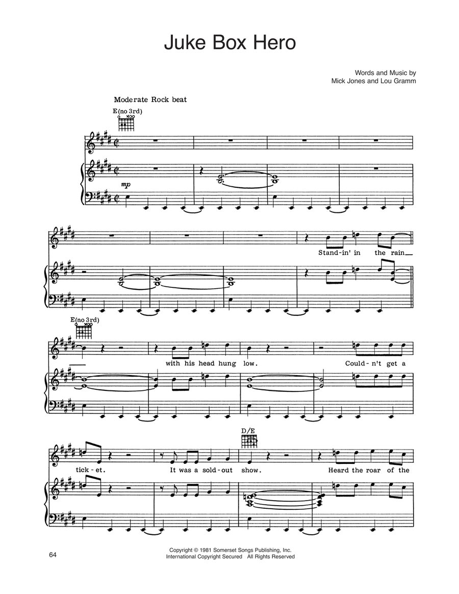 Juke Box Hero Piano, Vocal, Guitar scores gallery preview page 1