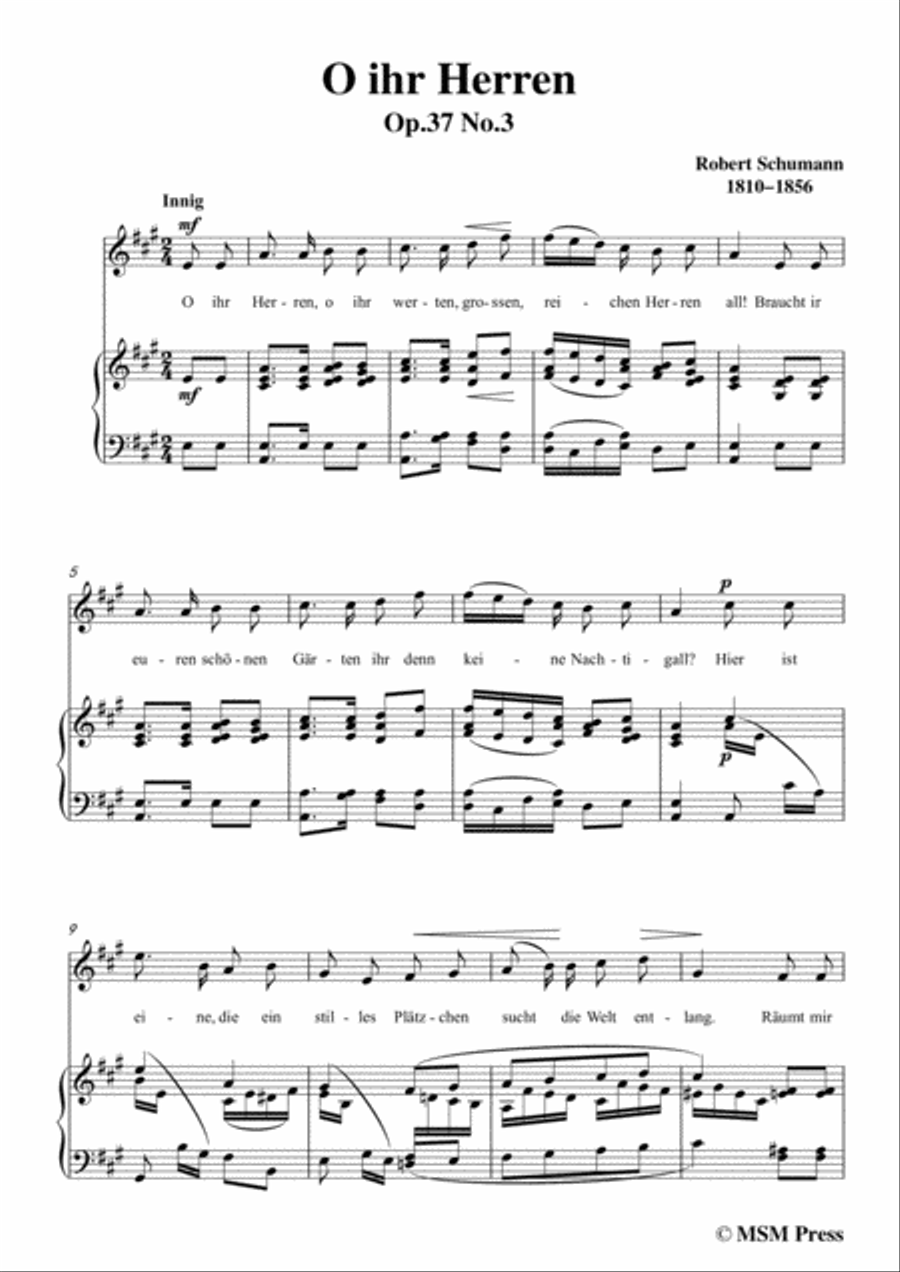 Schumann-O ihr Herren,in A Major,for Voice and Piano Piano, Vocal scores gallery preview page 3