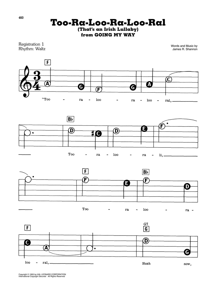 Too-Ra-Loo-Ra-Loo-Ral (That's An Irish Lullaby) Electronic Keyboard scores gallery preview page 1