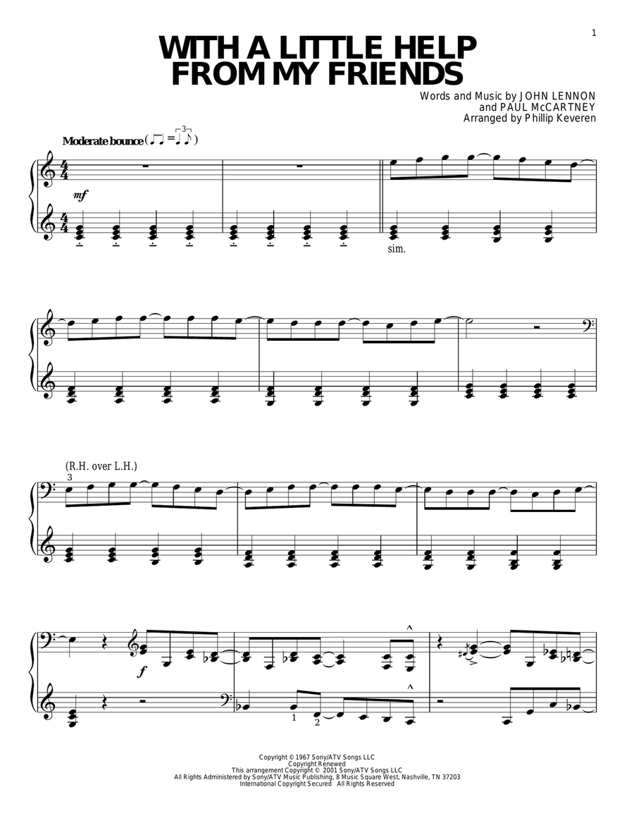 With A Little Help From My Friends (arr. Phillip Keveren) Piano Solo scores gallery preview page 1