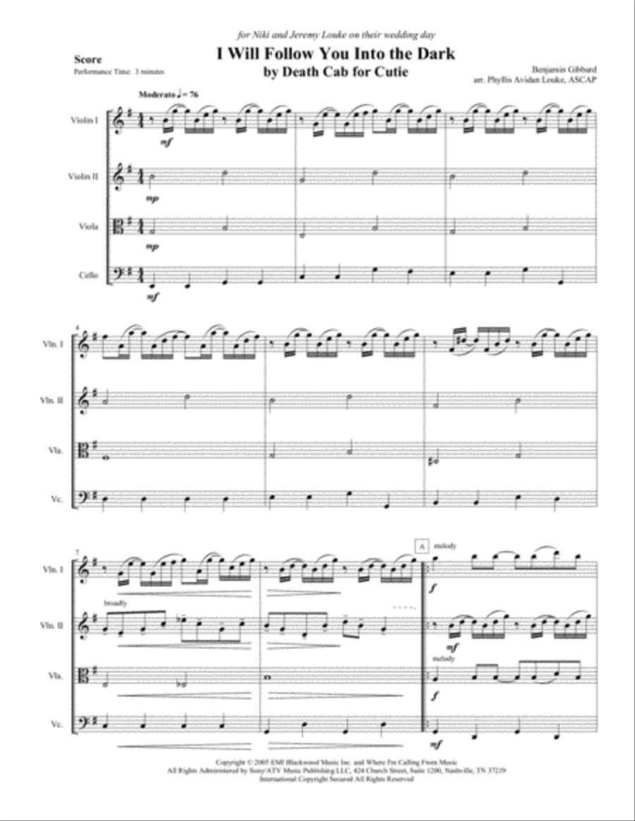 I Will Follow You Into The Dark String Quartet scores gallery preview page 4