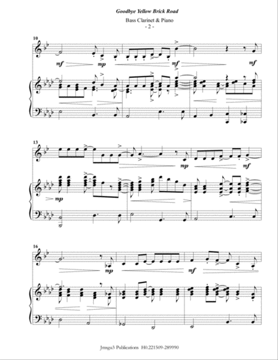 Goodbye Yellow Brick Road Bass Clarinet scores gallery preview page 2