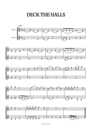 Deck the Halls for violin duet • intermediate Christmas song sheet music