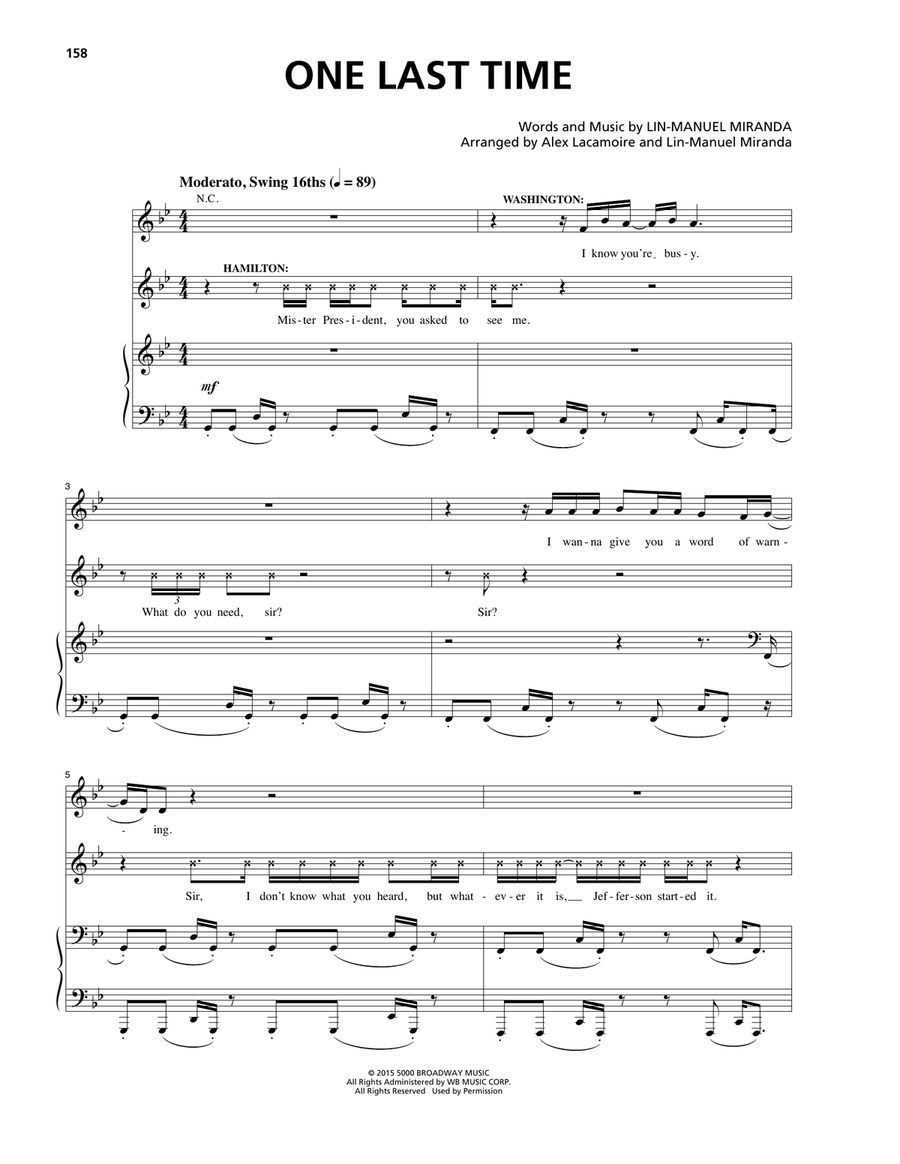 One Last Time (from Hamilton) Piano, Vocal scores gallery preview page 1