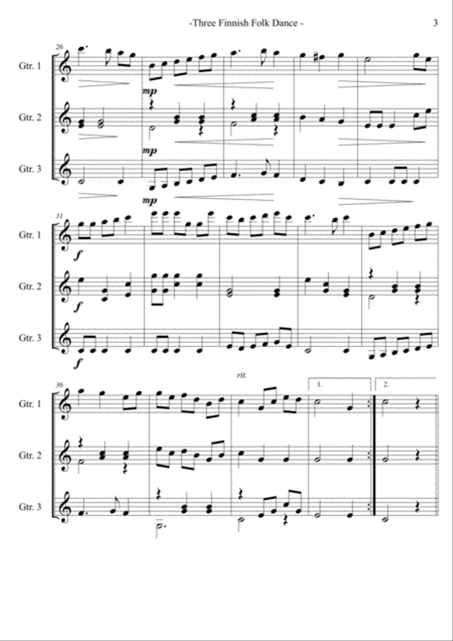 Three Finnish Folk Dance Three Finnish Folk Dance Acoustic Guitar scores gallery preview page 3