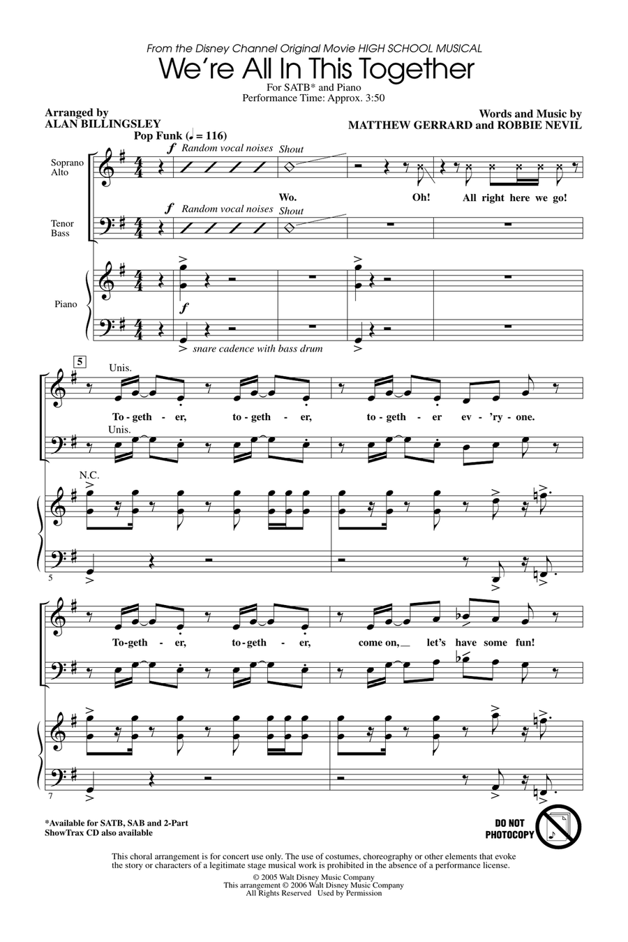 We're All In This Together (from High School Musical) (arr. Alan Billingsley) 4-Part scores gallery preview page 1