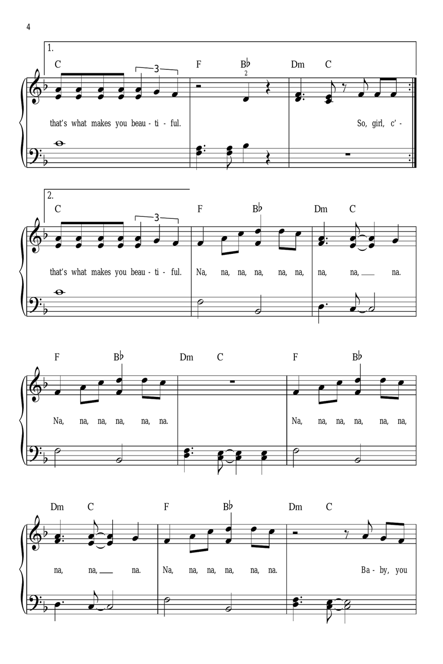 What Makes You Beautiful Easy Piano scores gallery preview page 4