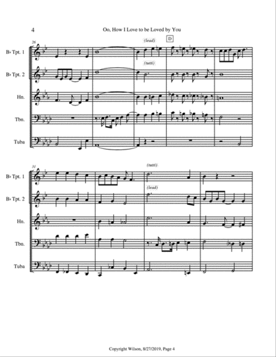 Oo, How I Long to Be Loved by You Brass Quintet scores gallery preview page 5