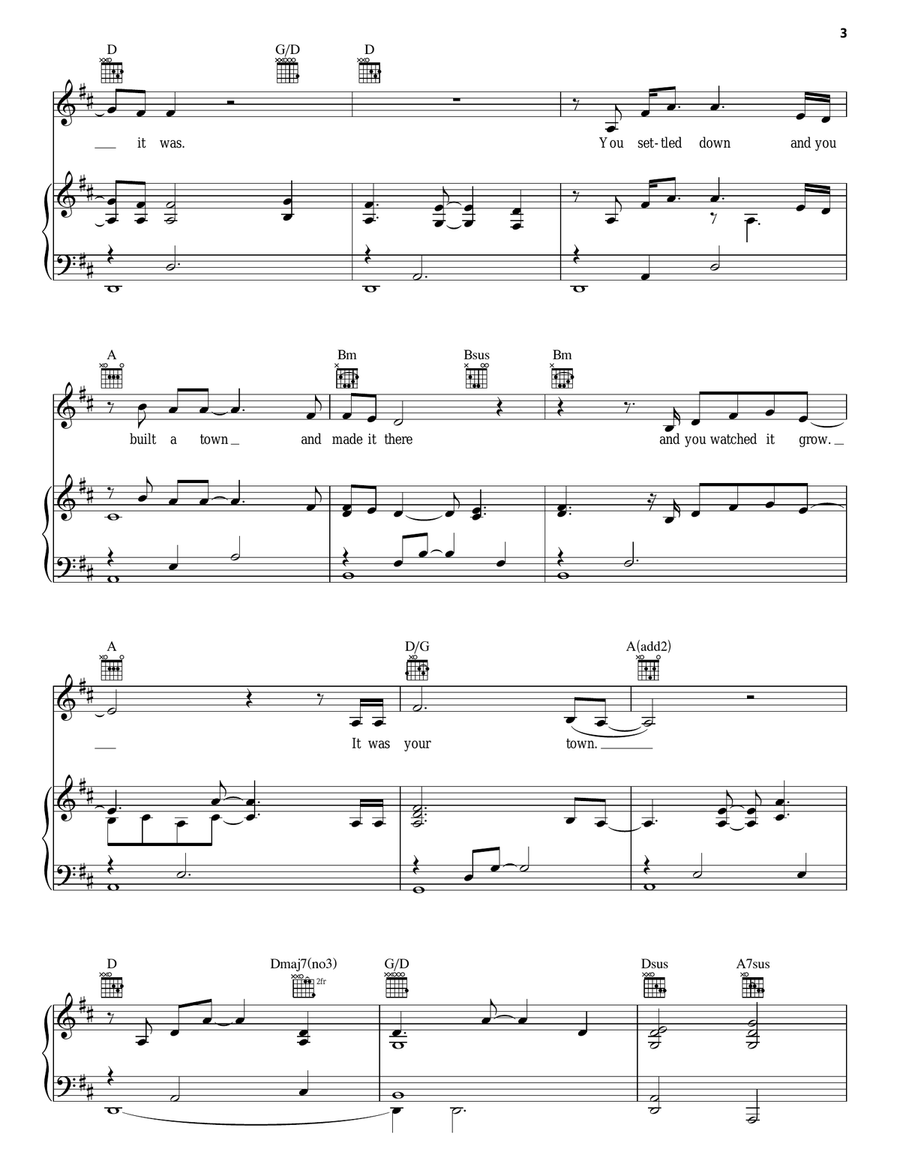 Our Town (from Cars) Piano, Vocal, Guitar scores gallery preview page 3