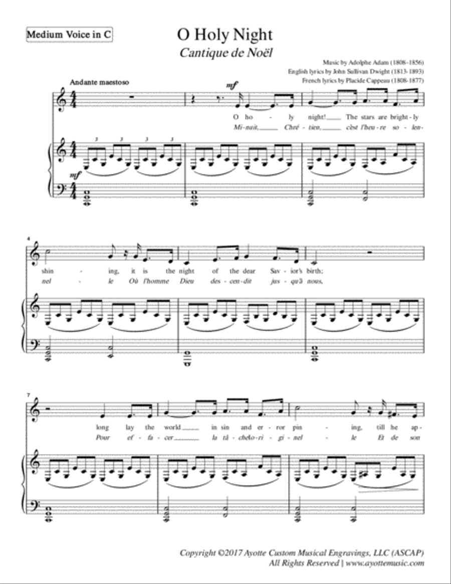O Holy Night / Cantique de Noel for medium Voice in C Major Medium Voice scores gallery preview page 2