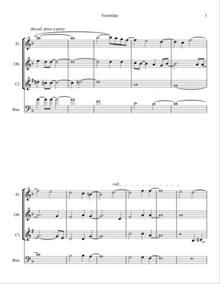 Yesterday Woodwind Quartet scores gallery preview page 3