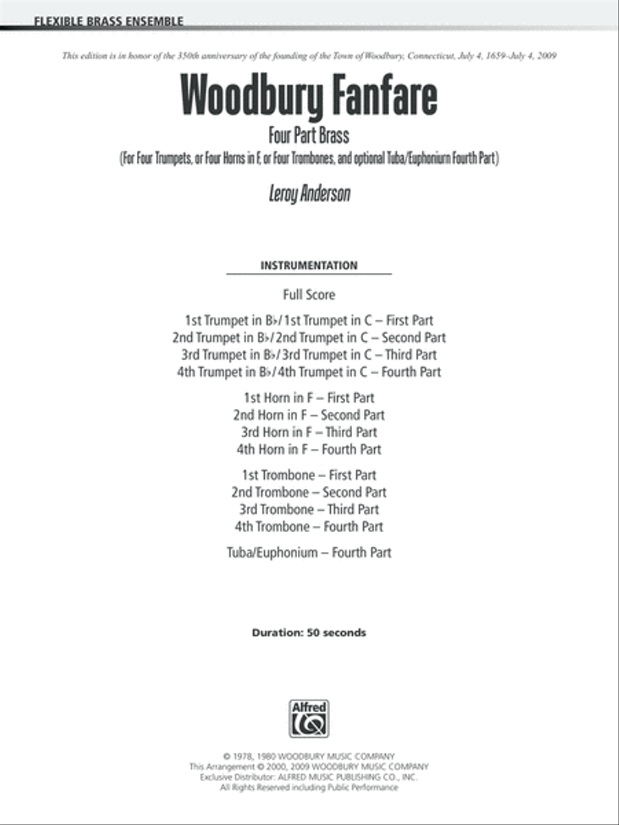 Woodbury Fanfare: Score Brass Quartet scores gallery preview page 1
