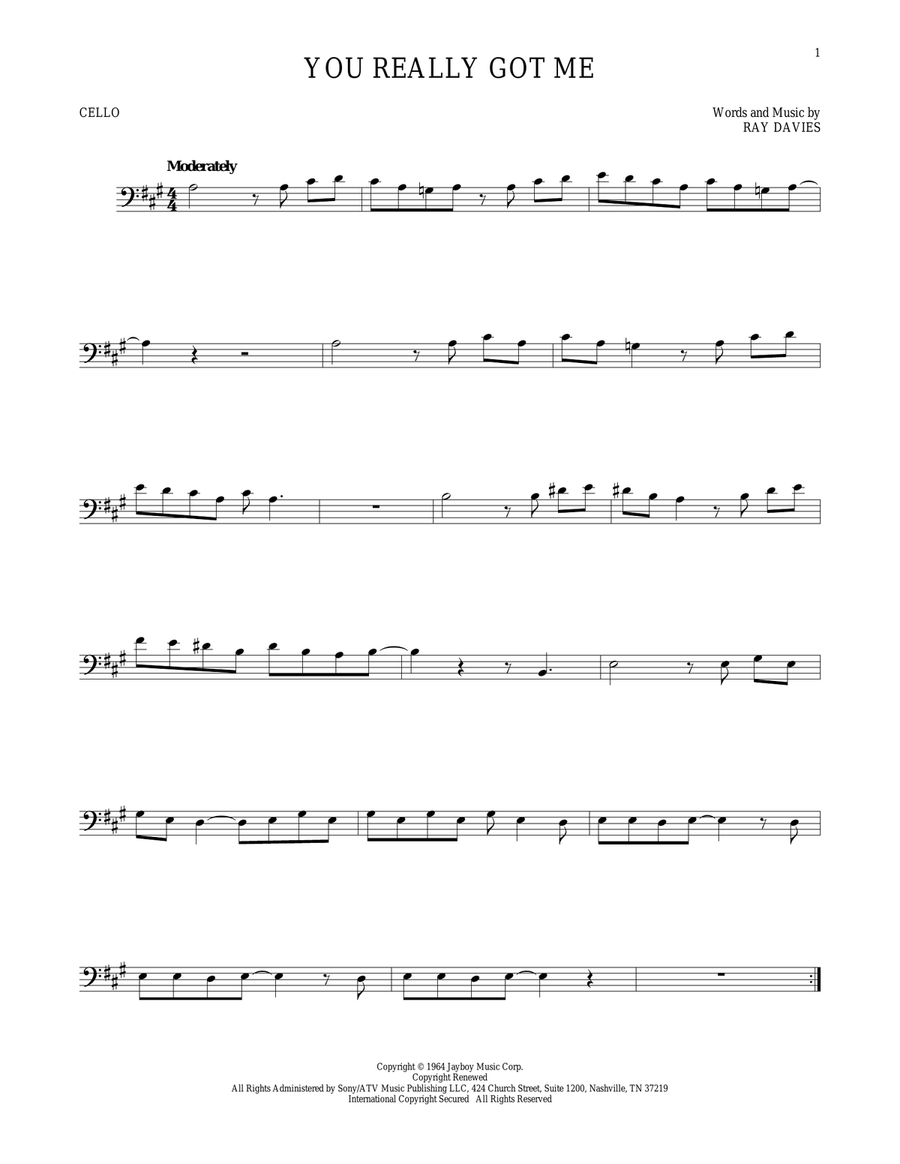You Really Got Me You Really Got Me Cello Solo scores gallery preview page 1