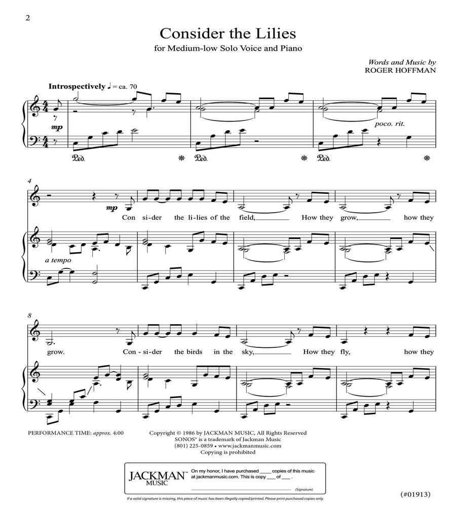 Consider the Lilies - Vocal Solo - Medium-low Voice Solo scores gallery preview page 2