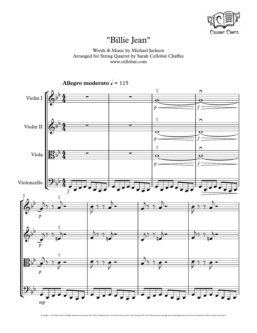 Billie Jean String Quartet scores gallery preview page 1