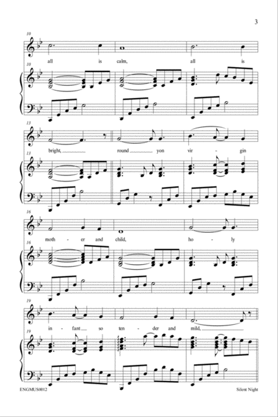 Silent Night - SATB with Piano, Optional Solo and C Instrument. 4-Part scores gallery preview page 3