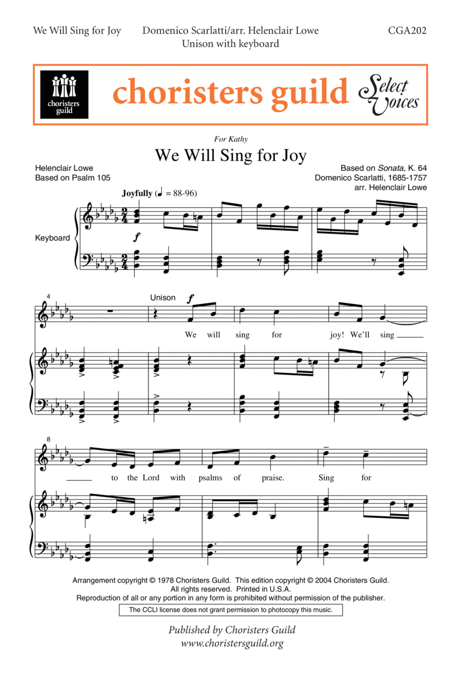 We Will Sing for Joy Unison Choir scores gallery preview page 1
