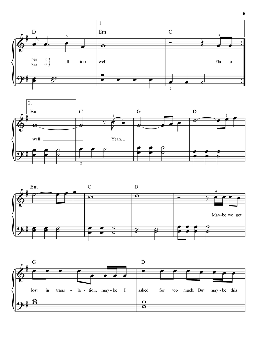 All Too Well Easy Piano scores gallery preview page 5