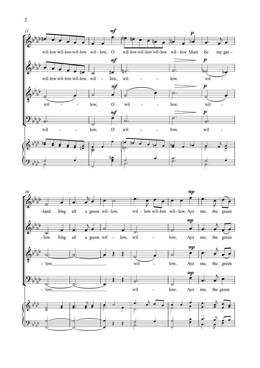 Willow Song, folk-song arranged for SATB unaccompanied 4-Part scores gallery preview page 2