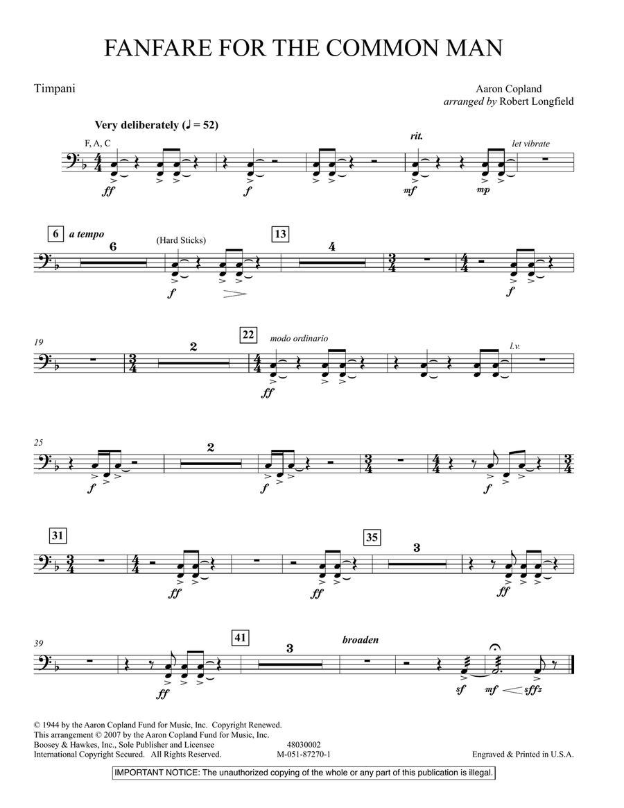 Fanfare For The Common Man - Timpani Full Orchestra scores gallery preview page 1