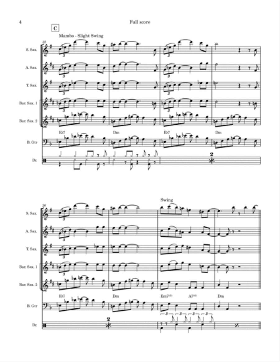 A Night In Tunisia Saxophone Quartet scores gallery preview page 4