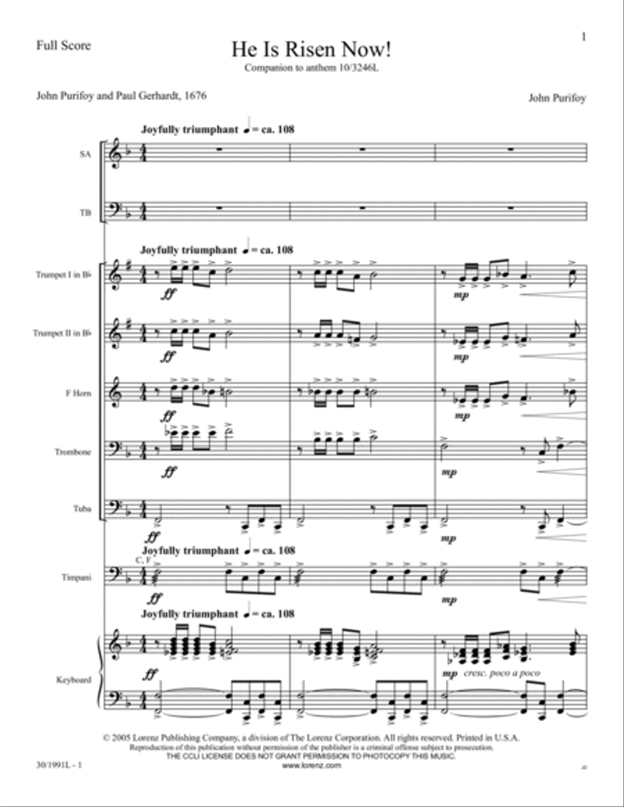 He Is Risen Now! - Brass and Timpani Score and Parts Horn scores gallery preview page 3