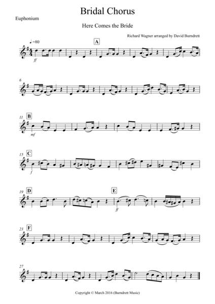 Bridal Chorus "Here Comes The Bride" for Euphonium and Piano image number null