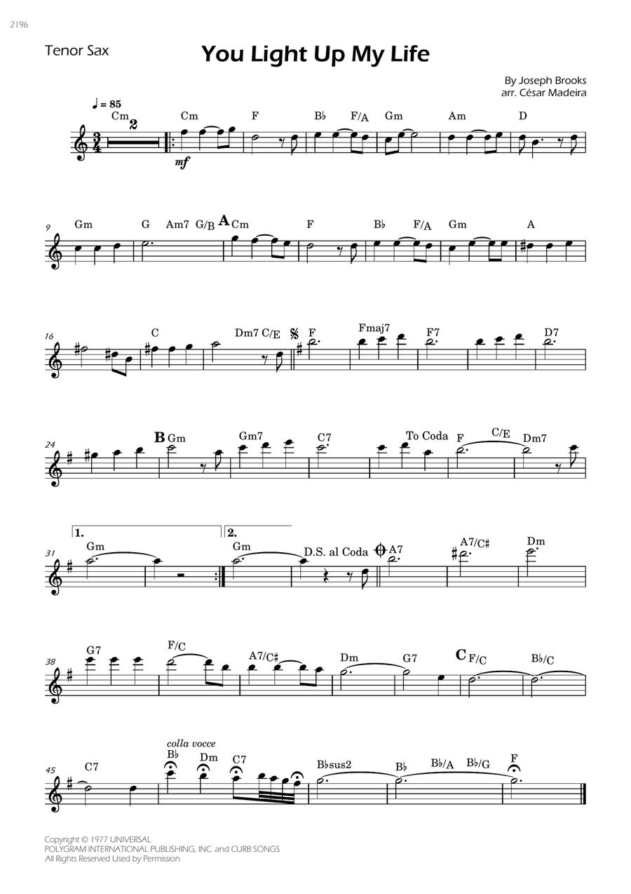You Light Up My Life Tenor Saxophone scores gallery preview page 1