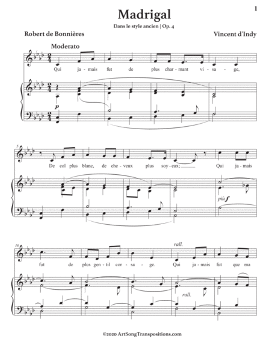 D'INDY: Madrigal (transposed to F minor) Choir scores gallery preview page 2