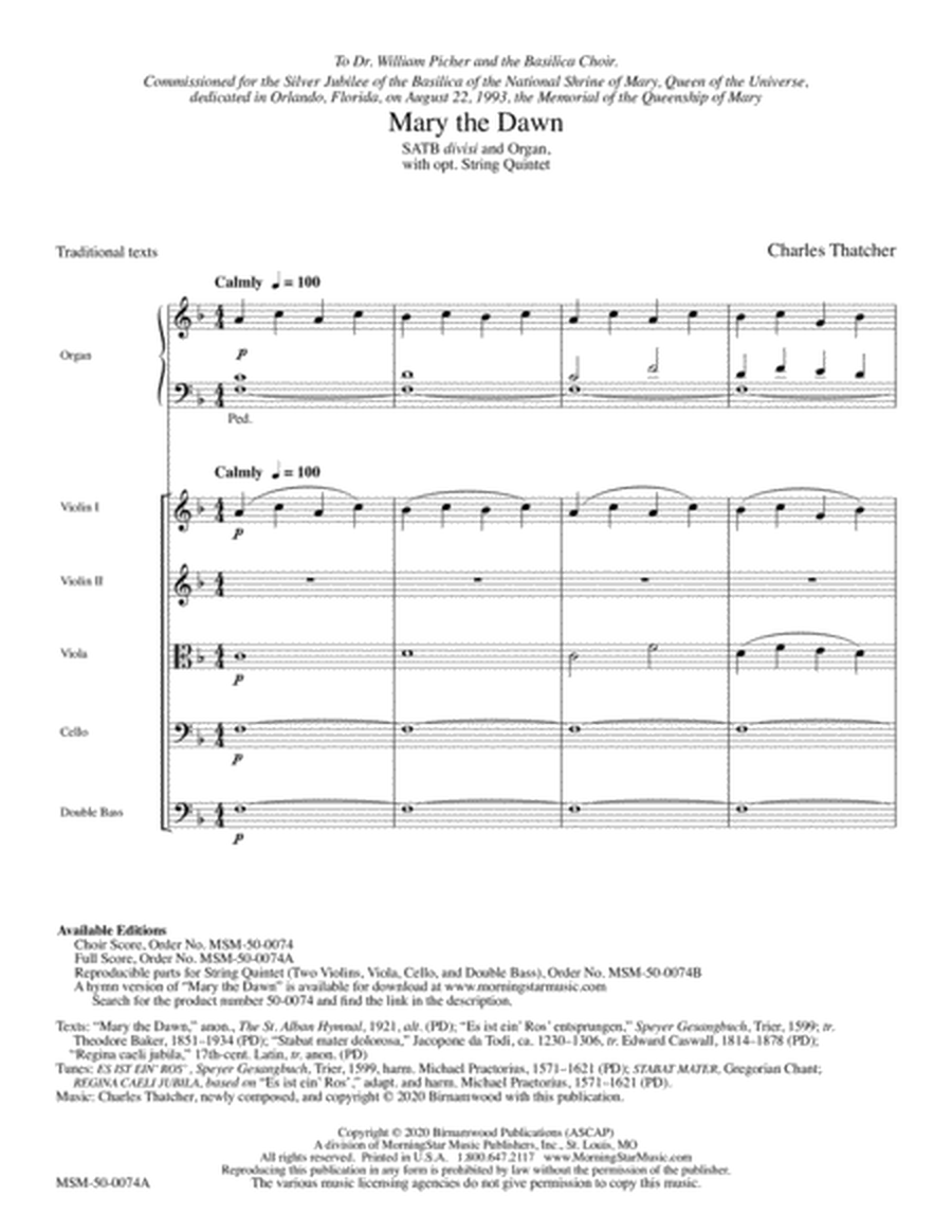 Mary the Dawn (Downloadable Full Score)