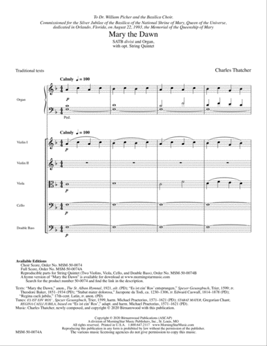 Mary the Dawn (Downloadable Full Score)