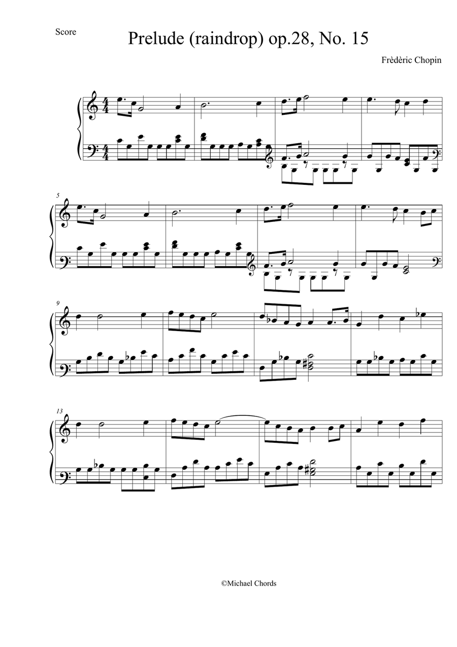 prelude op.28 no.15 (raindrop) EASY PIANO Easy Piano scores gallery preview page 1