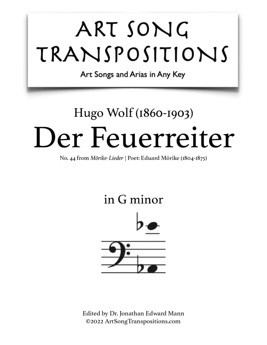 WOLF: Der Feuerreiter (transposed to G minor, bass clef) Voice scores gallery preview page 1