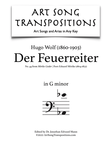 WOLF: Der Feuerreiter (transposed to G minor, bass clef)