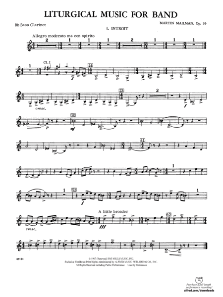 Liturgical Music for Band, Op. 33: B-flat Bass Clarinet