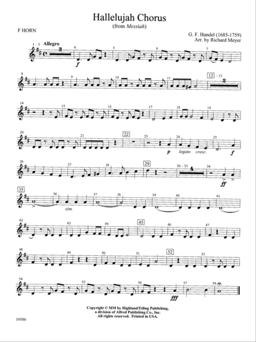 Hallelujah Chorus from Messiah: 1st F Horn Full Orchestra scores gallery preview page 1
