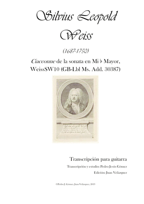 Book cover for S.L. Weiss Ciacconne SW10 for guitar. Preface & score. P. J. Gómez-J. Velázquez ed.