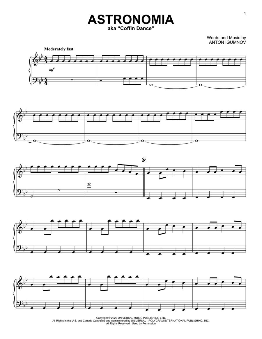 Astronomia Piano Solo scores gallery preview page 1